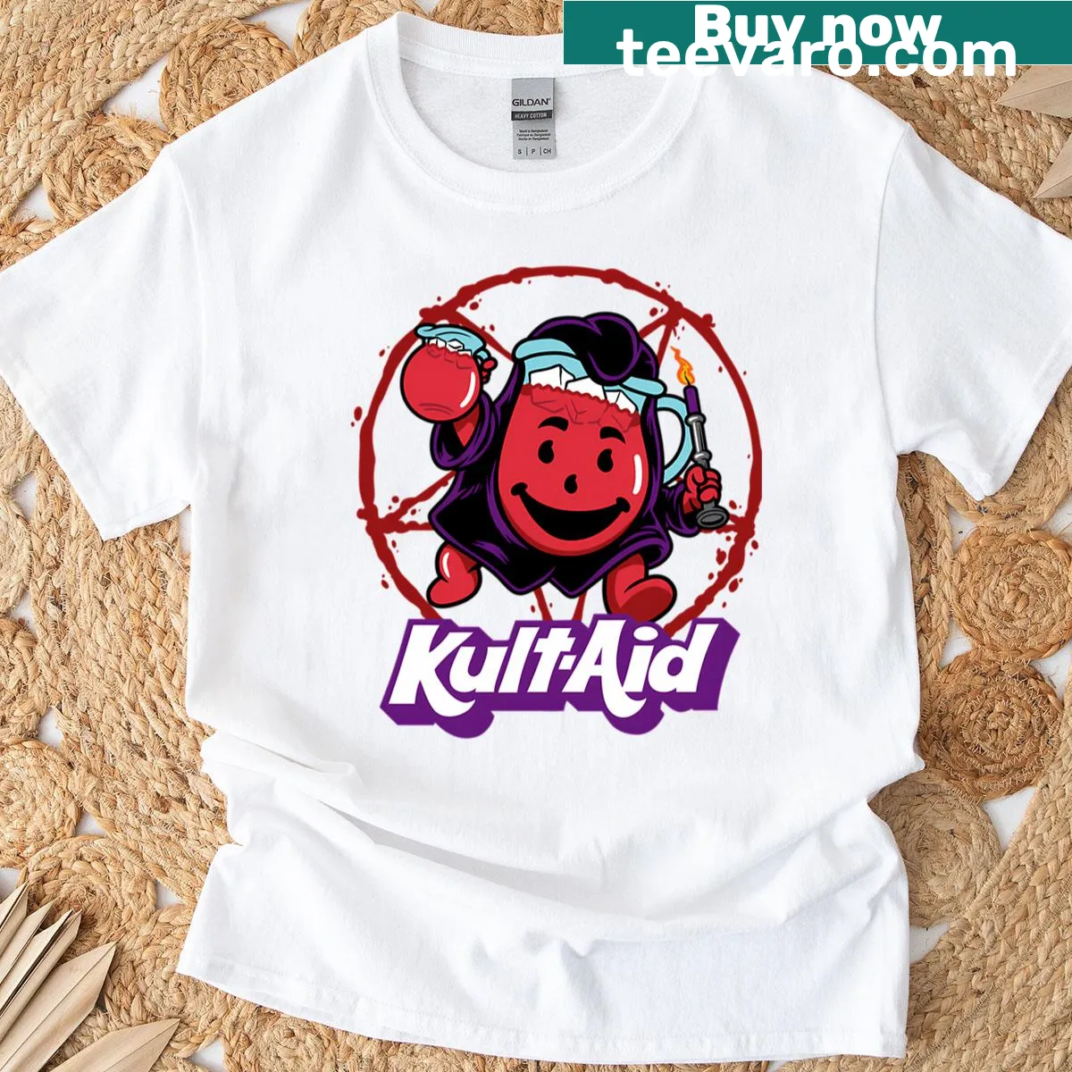 Funny vintage Kult Aid t-shirt with playful text — on a men's t-shirt