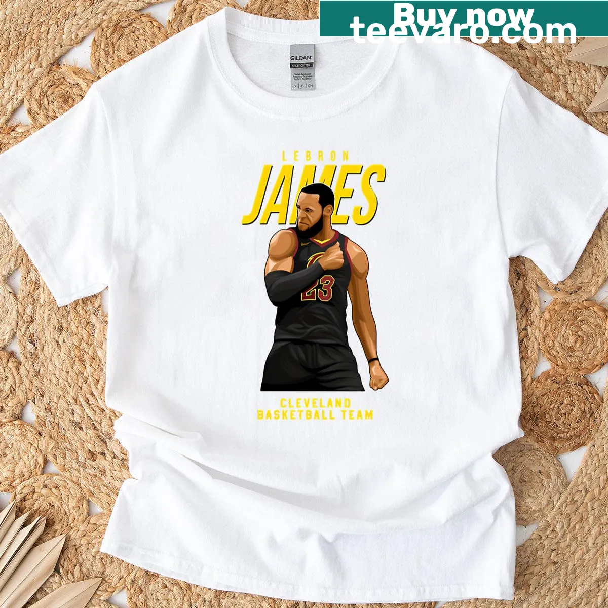 T-shirt featuring LeBron James number 23 for Cleveland basketball team — on a men's t-shirt