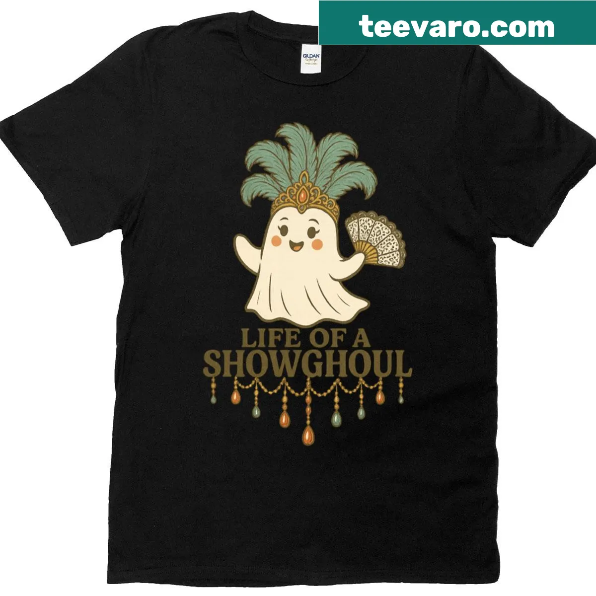 Cute Halloween ghost showgirl design t-shirt — on a men's t-shirt