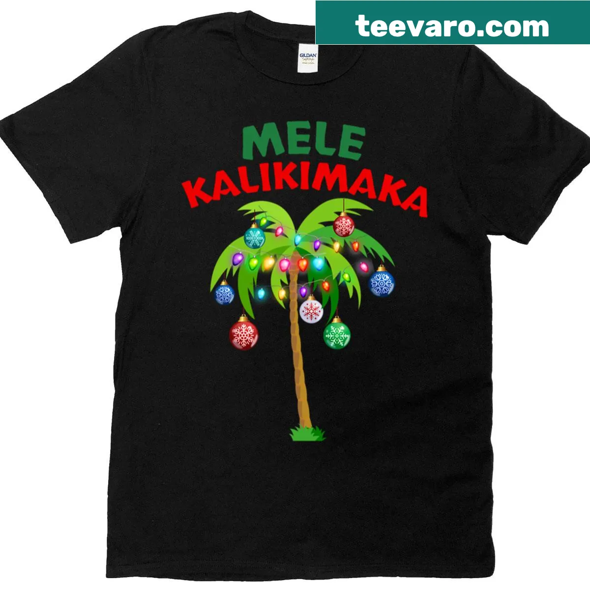 Hawaiian Santa Christmas T-shirt with festive illustration — on a men's t-shirt