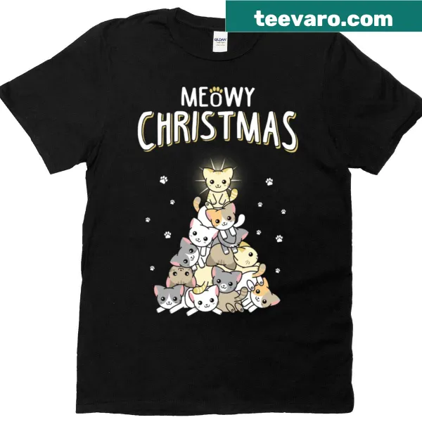 Cat-themed Meowy Christmas t-shirt