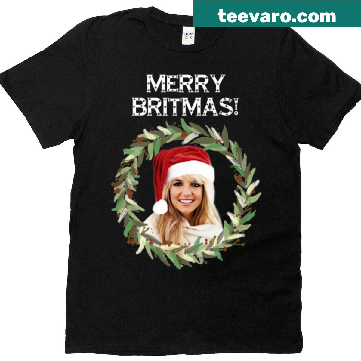 White t-shirt with 'Merry Britmas' text design — on a men's t-shirt