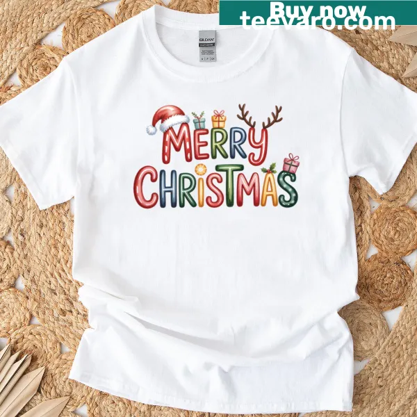 Kawaii holiday design t-shirt with Merry Christmas text