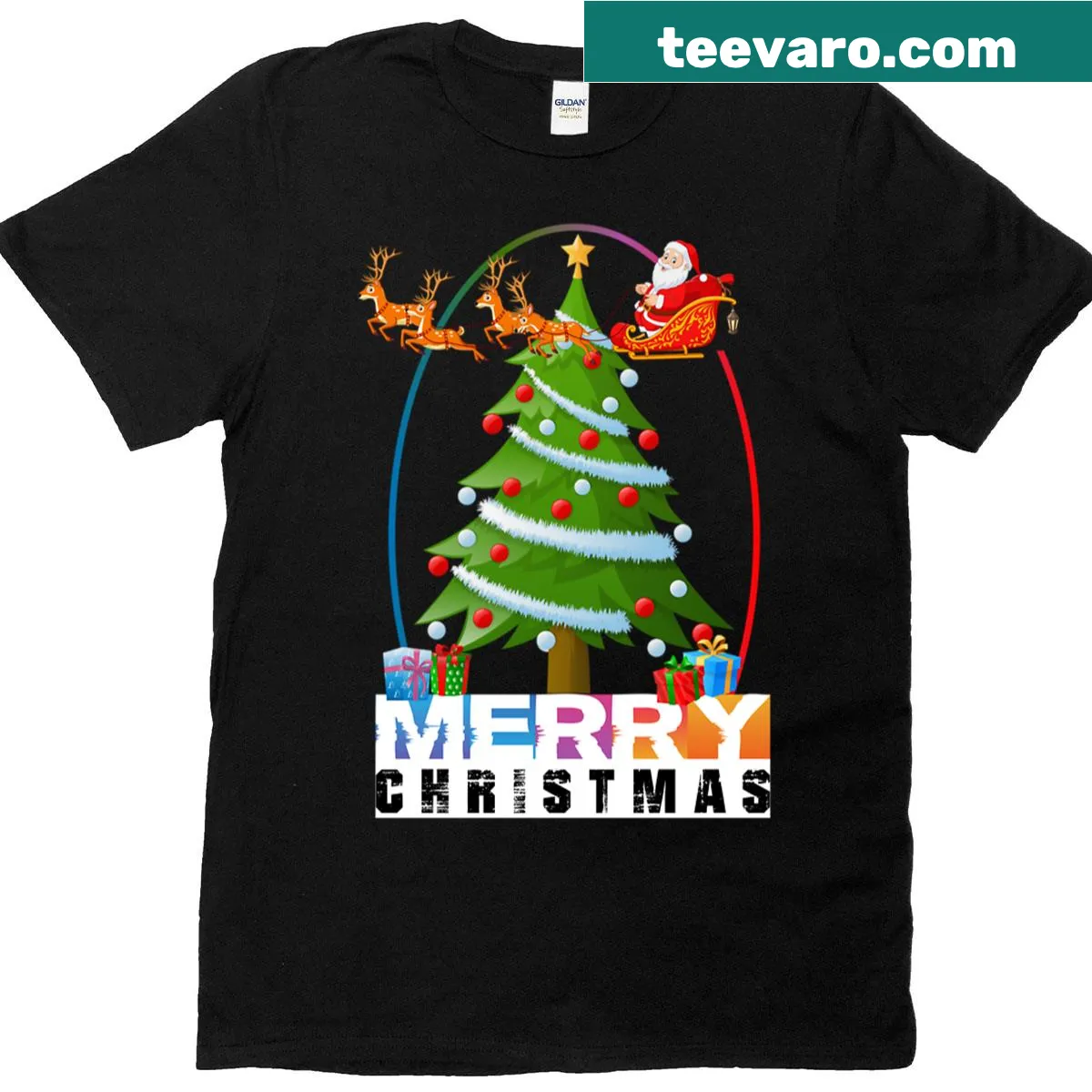 Merry Christmas T-shirt featuring festive typography — on a men's t-shirt