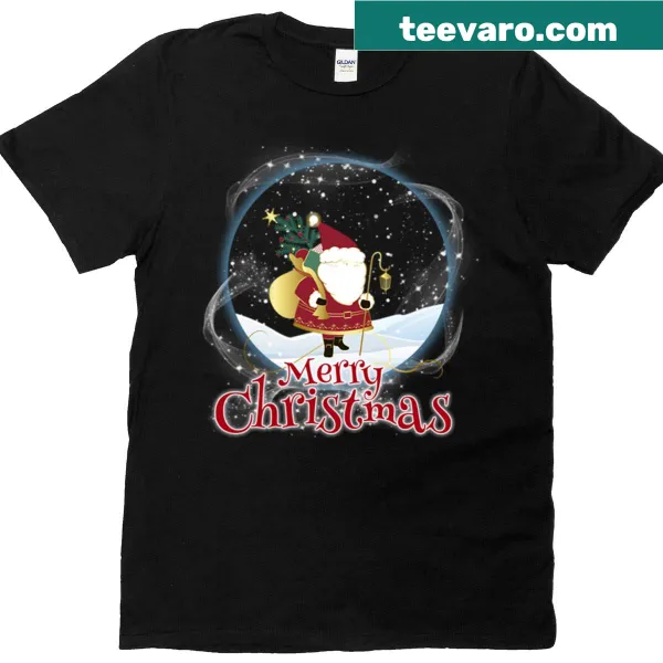 Playful Merry Christmas t-shirt featuring Santa coming illustration