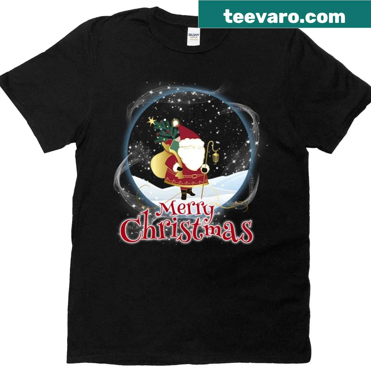 Playful Merry Christmas t-shirt featuring Santa coming illustration — on a men's t-shirt