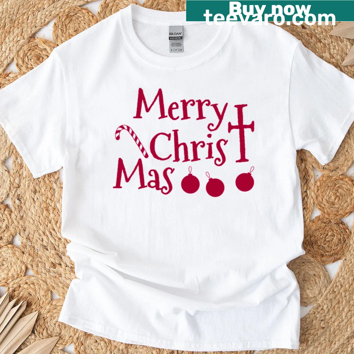 Merry Christmas t-shirt featuring a cross and elegant typography — on a men's t-shirt
