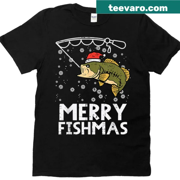 Merry Fishmas fishing-themed Christmas t-shirt
