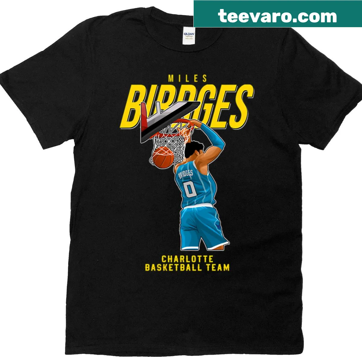 Charlotte basketball T-shirt featuring Miles Bridges' number 0 — on a men's t-shirt