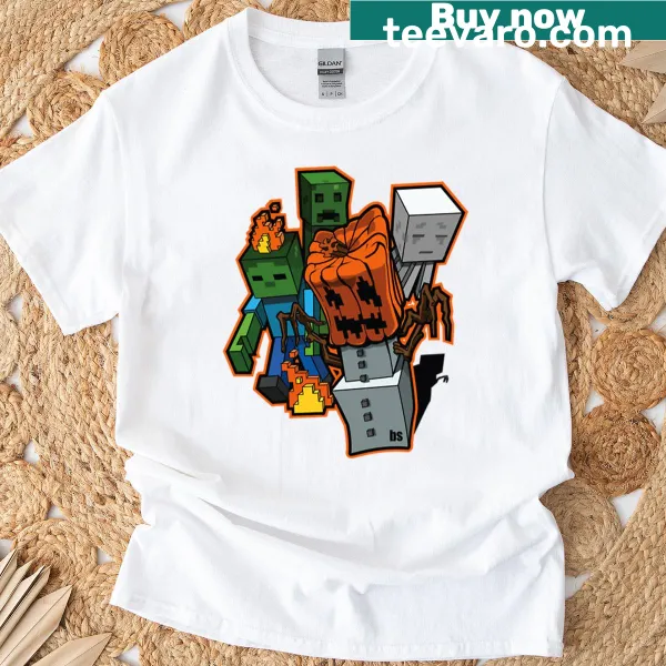 Graphic t-shirt featuring Minecraft monsters in a fun design.