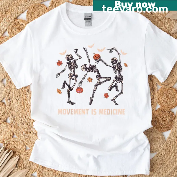 Dancing skeleton illustration with the phrase Movement Is Medicine