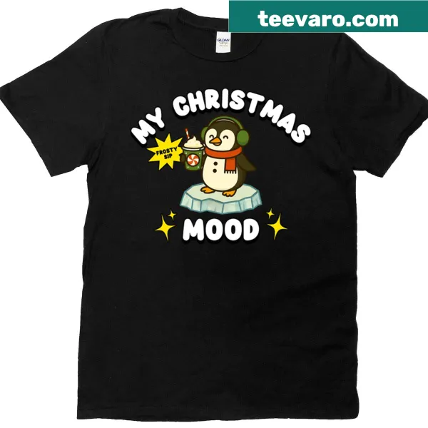 Charming penguin graphic on a Christmas T-shirt