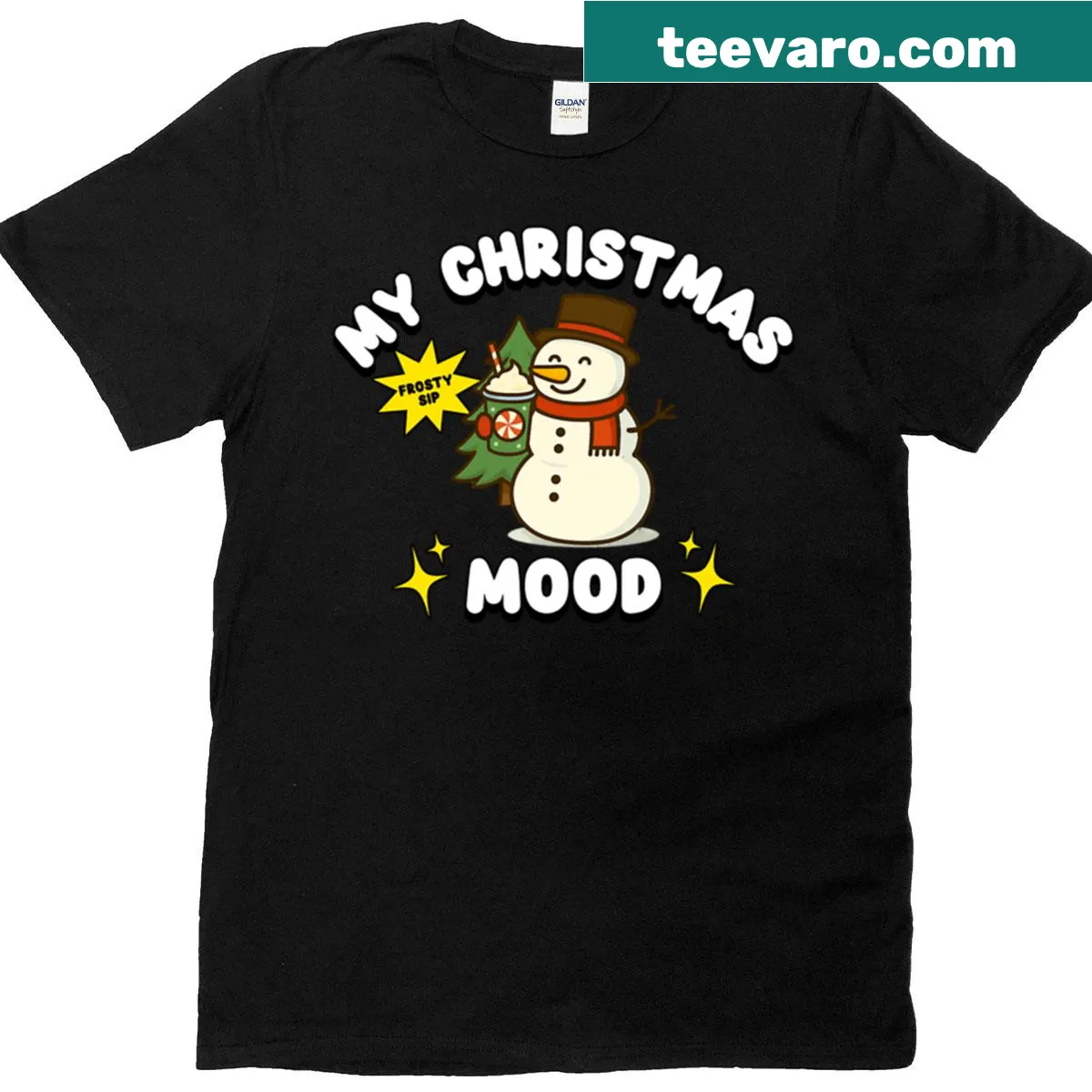 Cheerful snowman graphic celebrating the Christmas spirit — on a men's t-shirt