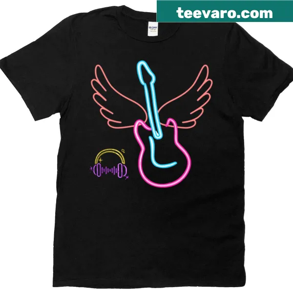 Illustration of a winged electric guitar in a rock and roll style