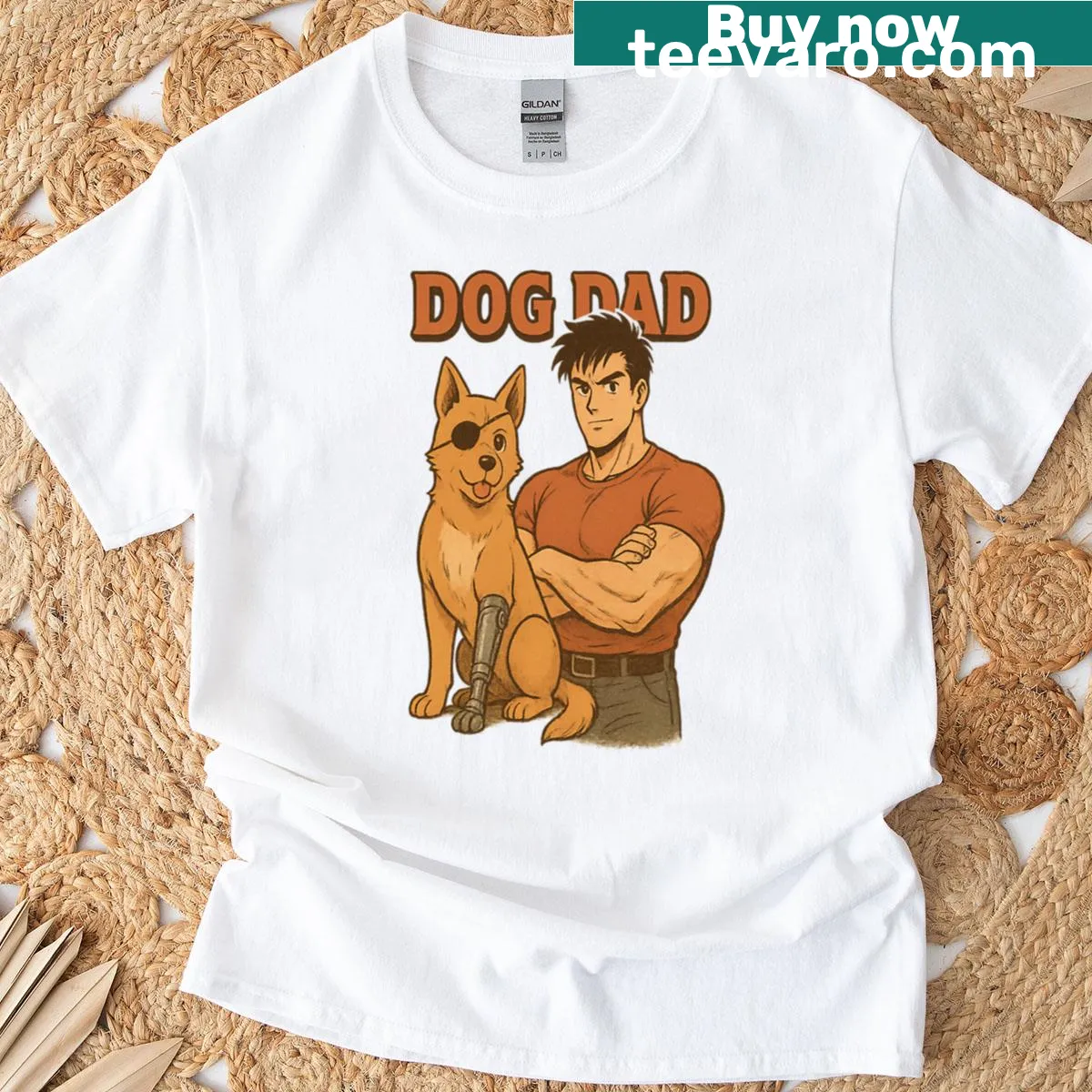 Dog Dad t-shirt with playful graphic and bold lettering — on a men's t-shirt