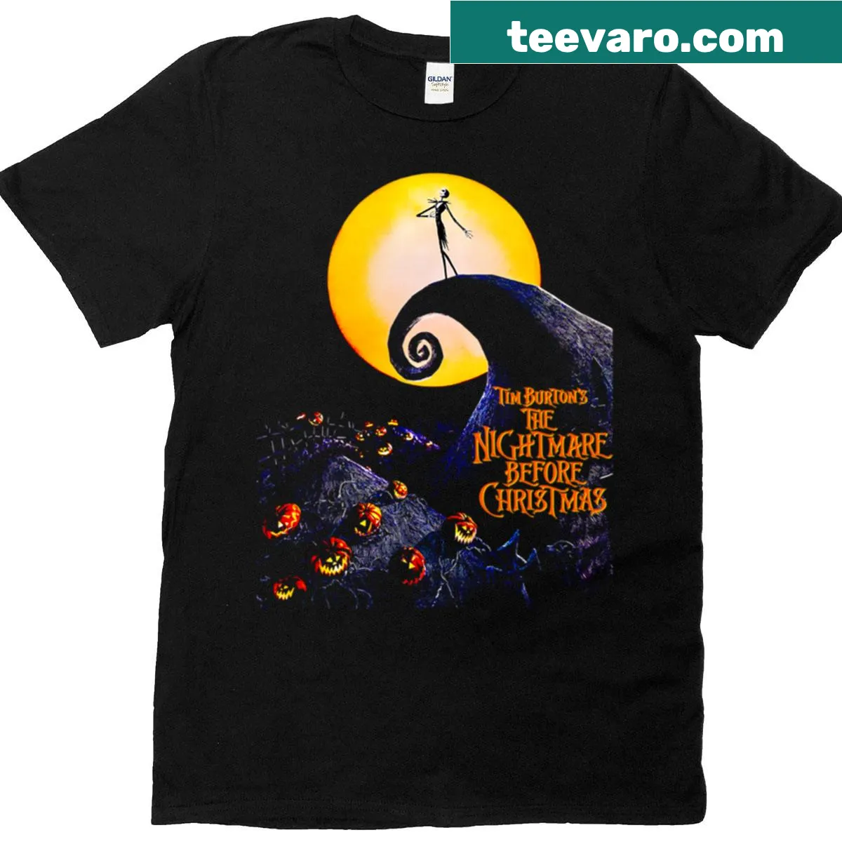 Graphic featuring characters from Nightmare Before Christmas — on a men's t-shirt