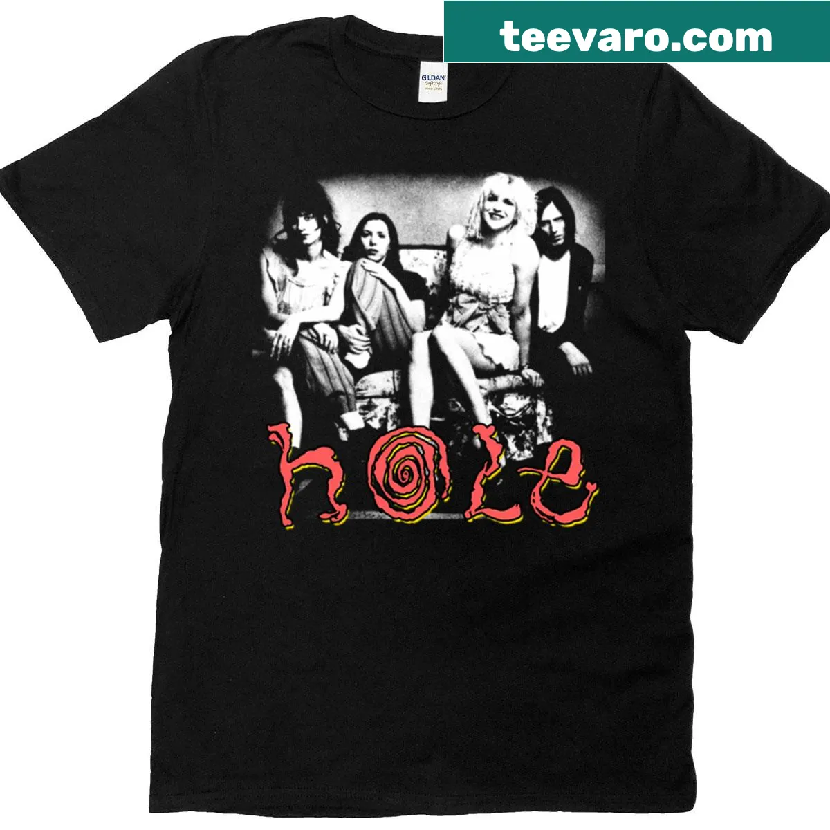 Retro typography of an 80s alternative rock band on a t-shirt — on a men's t-shirt