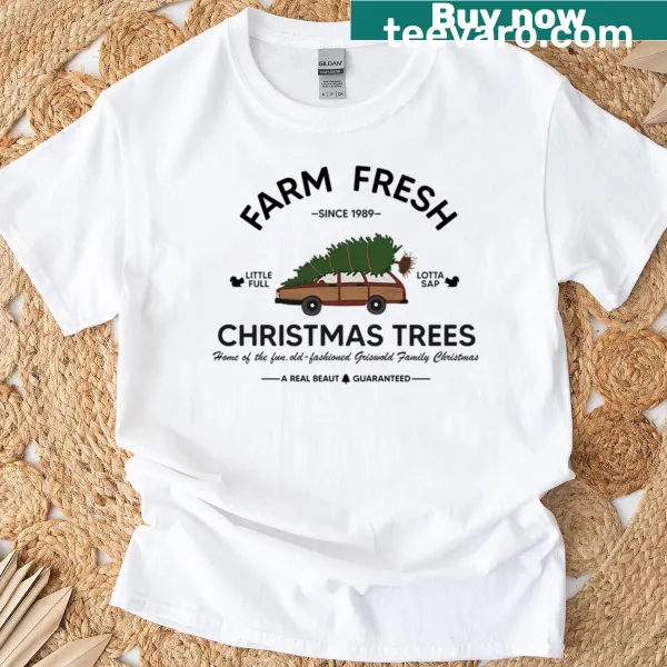 Oversized T-shirt featuring a nostalgic family Christmas tree farm illustration