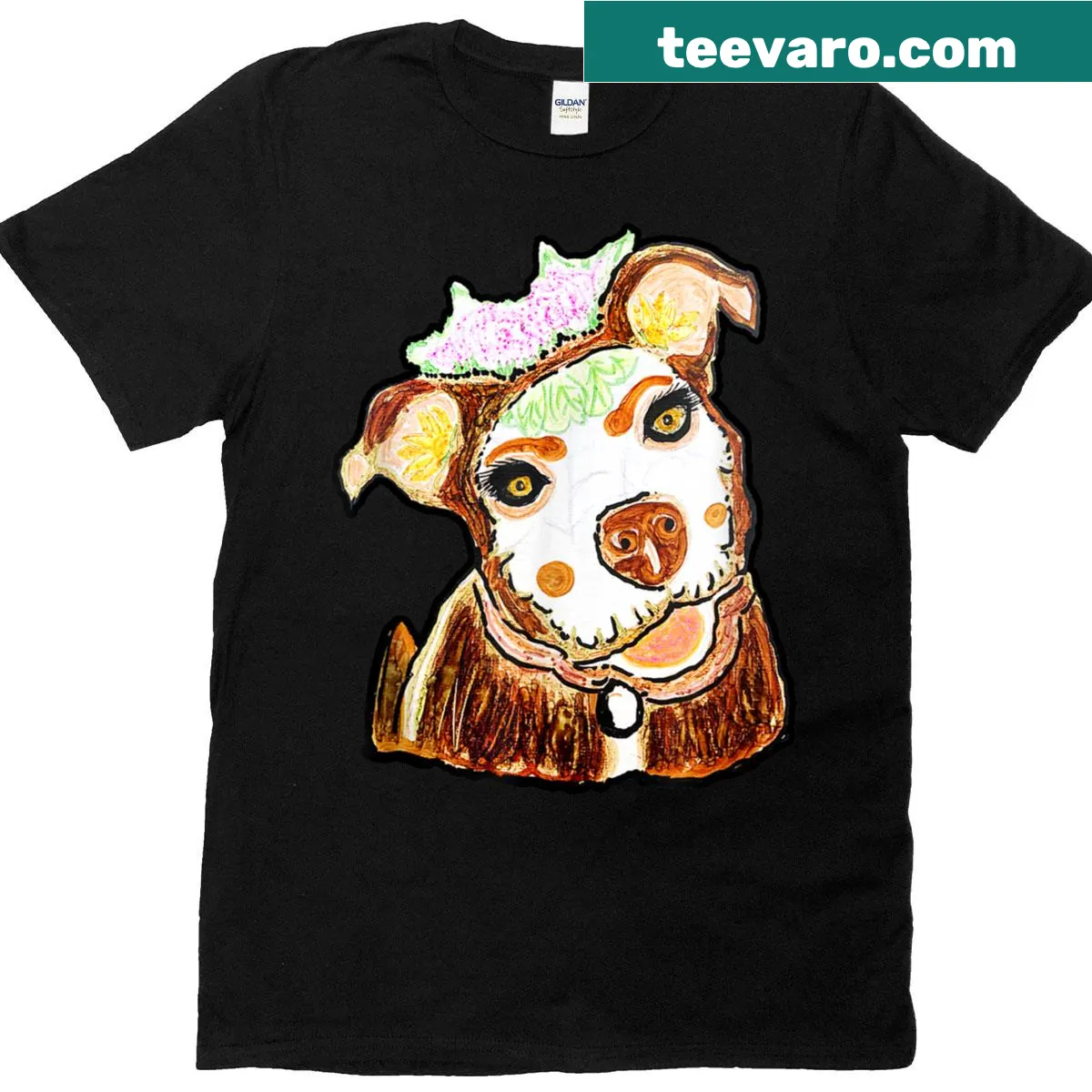 Cute illustration of a Calavera pit bull dog design — on a men's t-shirt