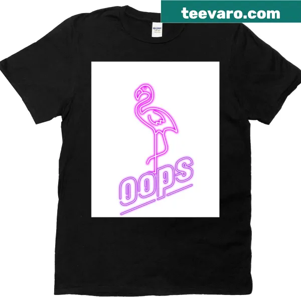 T-shirt featuring a neon flamingo graphic in retro aesthetic style.
