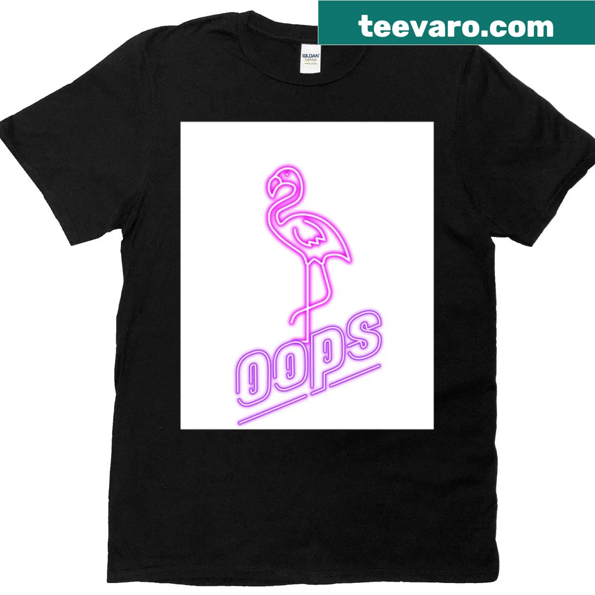 T-shirt featuring a neon flamingo graphic in retro aesthetic style. — on a men's t-shirt