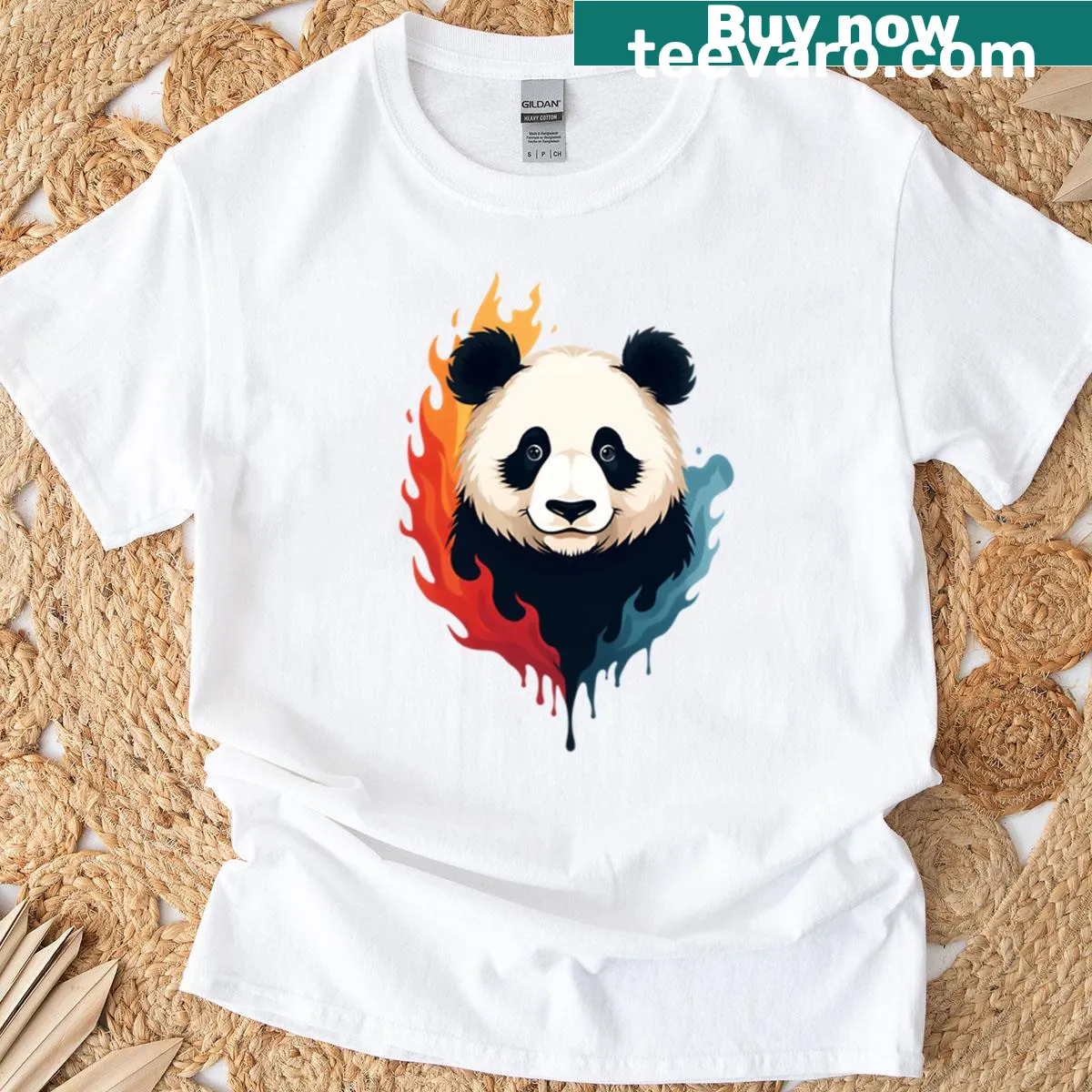 Minimalist mystical panda line-art graphic on a t-shirt — on a men's t-shirt