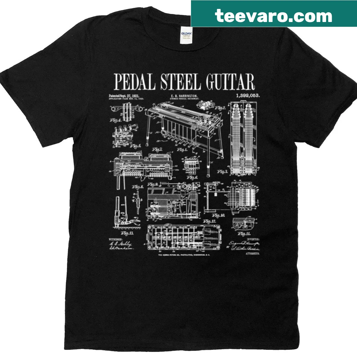 T-shirt celebrating pedal steel guitar players with playful typography — on a men's t-shirt