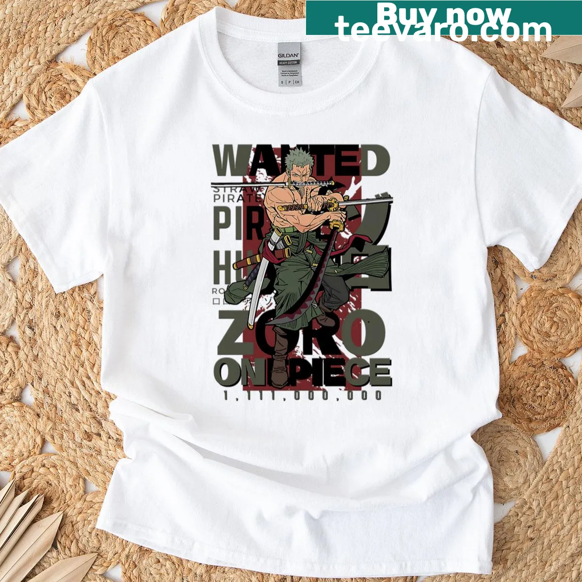 Pirate-themed T-shirt with bold silhouette design — on a men's t-shirt