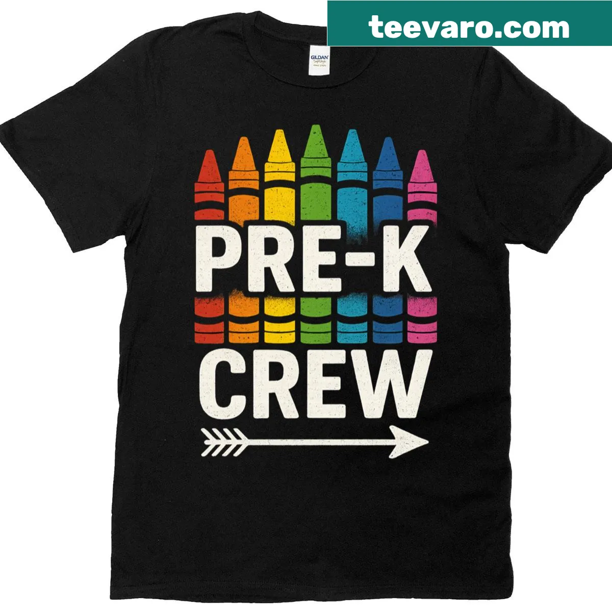 Pre K Crew Teacher T-shirt with school-themed typography — on a men's t-shirt