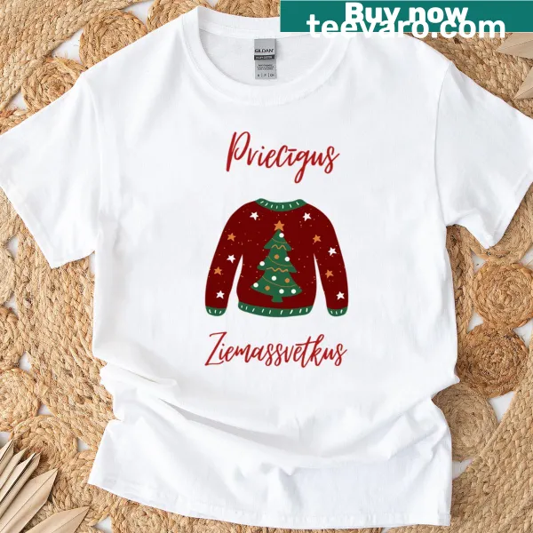 Latvian Merry Christmas T-shirt with festive typography design