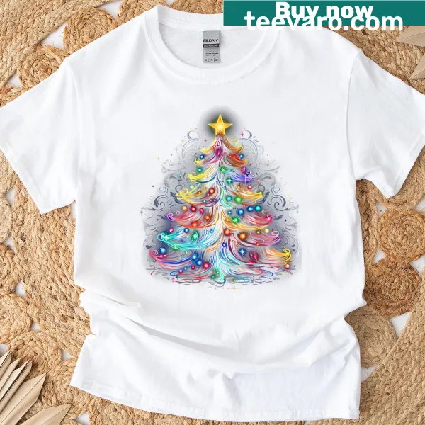 T-shirt featuring a radiant neon Christmas tree graphic