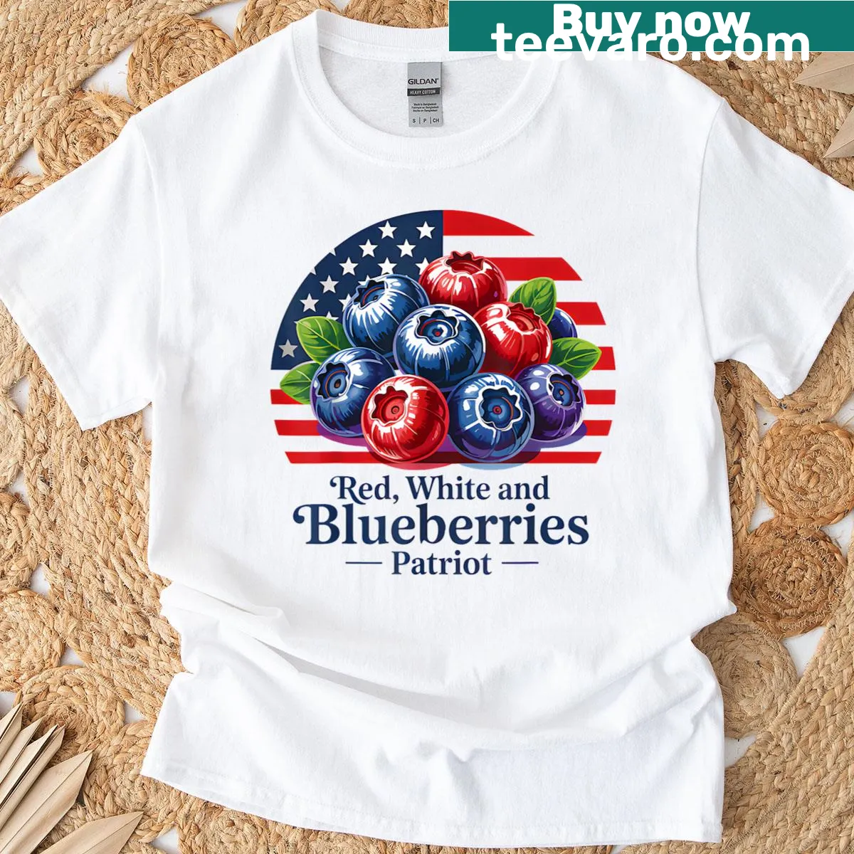 T-shirt with a fun red, white, and blueberries design — on a men's t-shirt