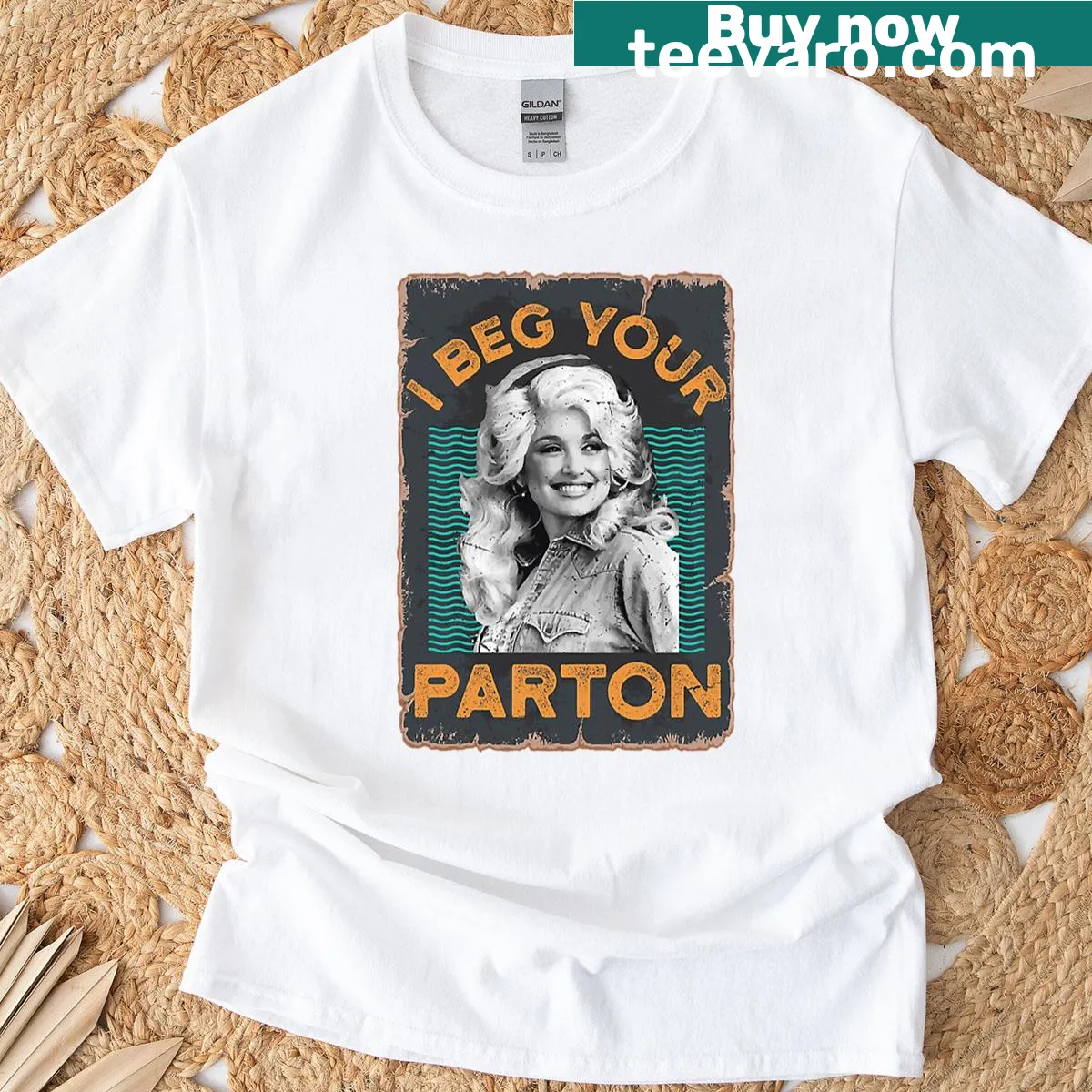 Vintage distressed T-shirt with humorous 'I Beg Your Partons' text — on a men's t-shirt
