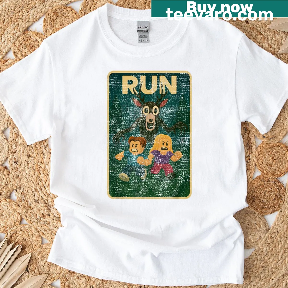 Funny meme design of a deer in a forest for kids Halloween T-shirt — on a men's t-shirt