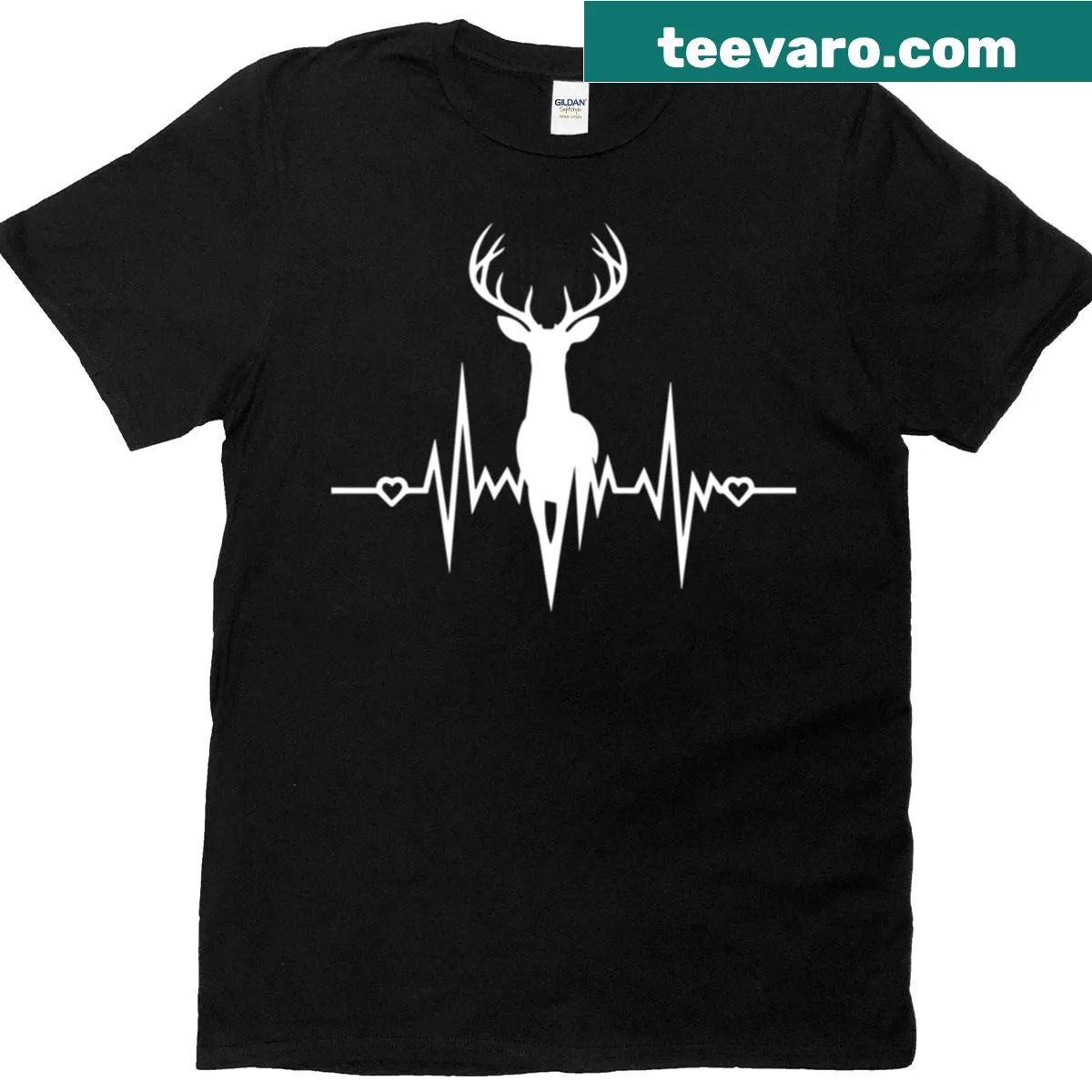 Heartbeat line with deer silhouette on a hunting T-shirt — on a men's t-shirt