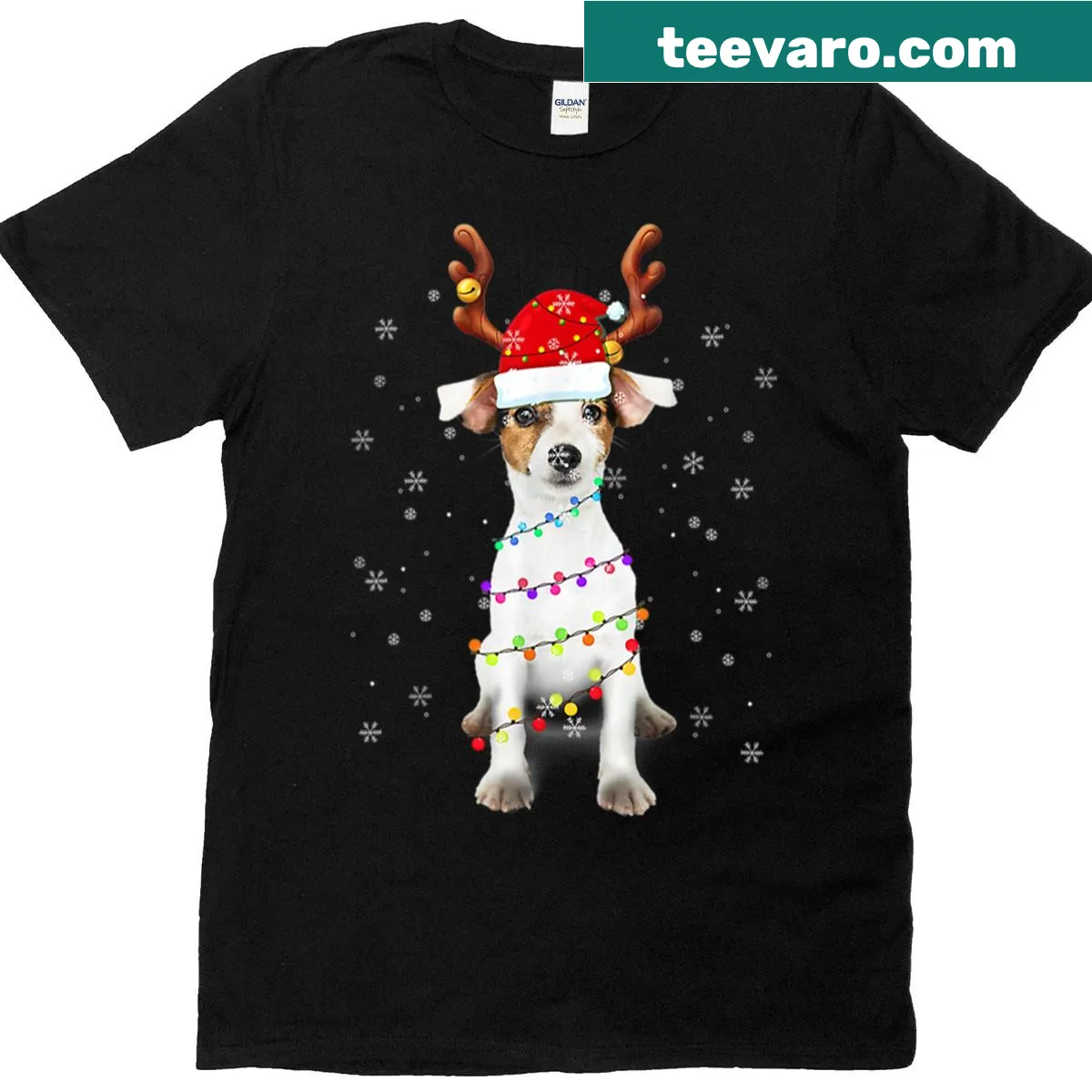 Cute Christmas t-shirt with a Jack Russell as a reindeer illustration — on a men's t-shirt