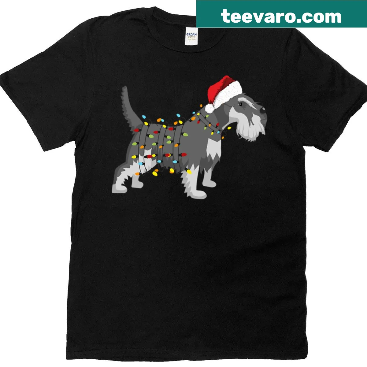Adorable schnauzer t-shirt with Christmas lights illustration — on a men's t-shirt