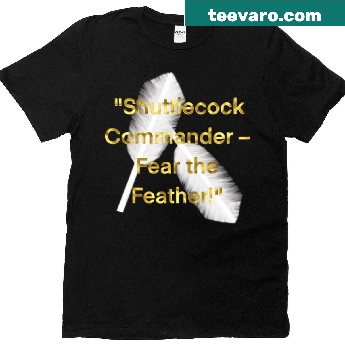 Playful badminton t-shirt featuring a shuttlecock illustration and humorous text — on a men's t-shirt