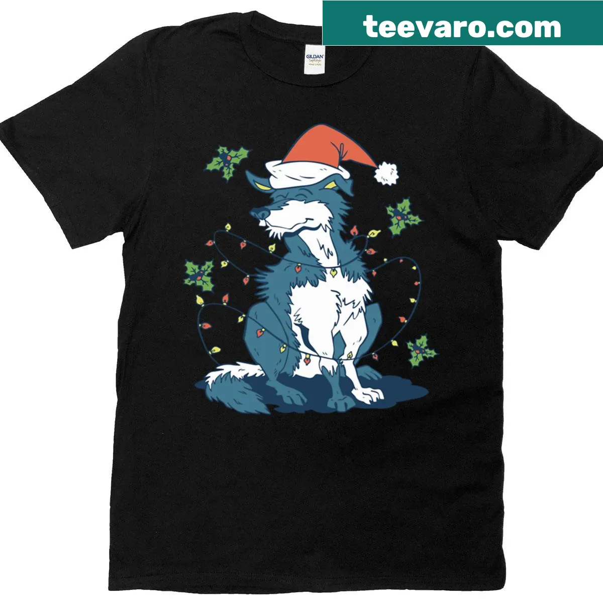 Christmas-themed t-shirt featuring a Siberian Husky in festive attire — on a men's t-shirt