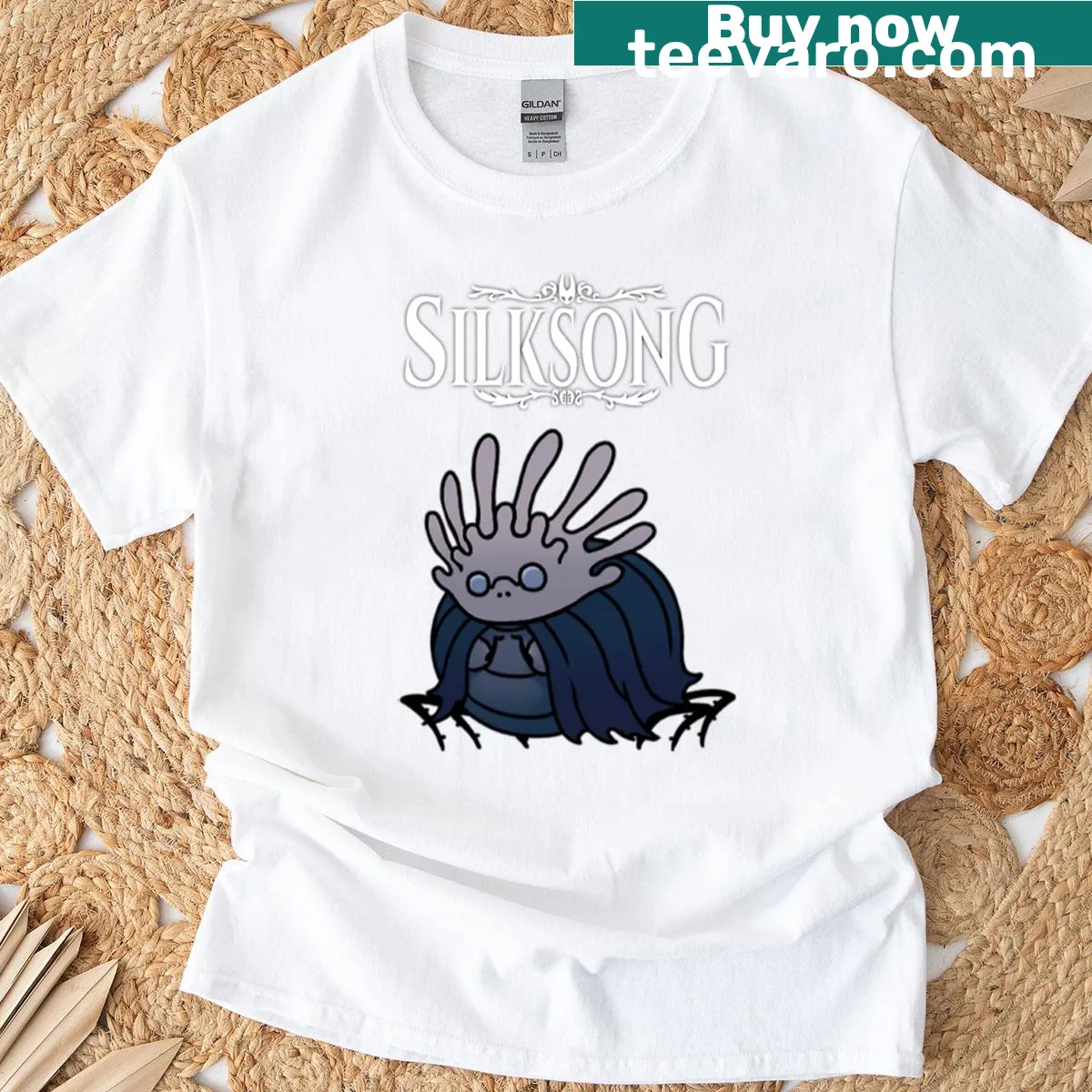 Silhouette of Alchemist Zylotol from Silksong on T-shirt — on a men's t-shirt