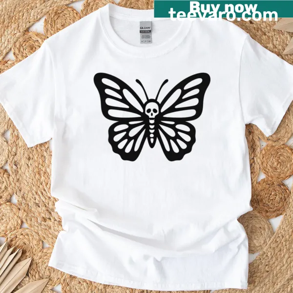 Gothic skeletal butterfly t-shirt with intricate bone wing design