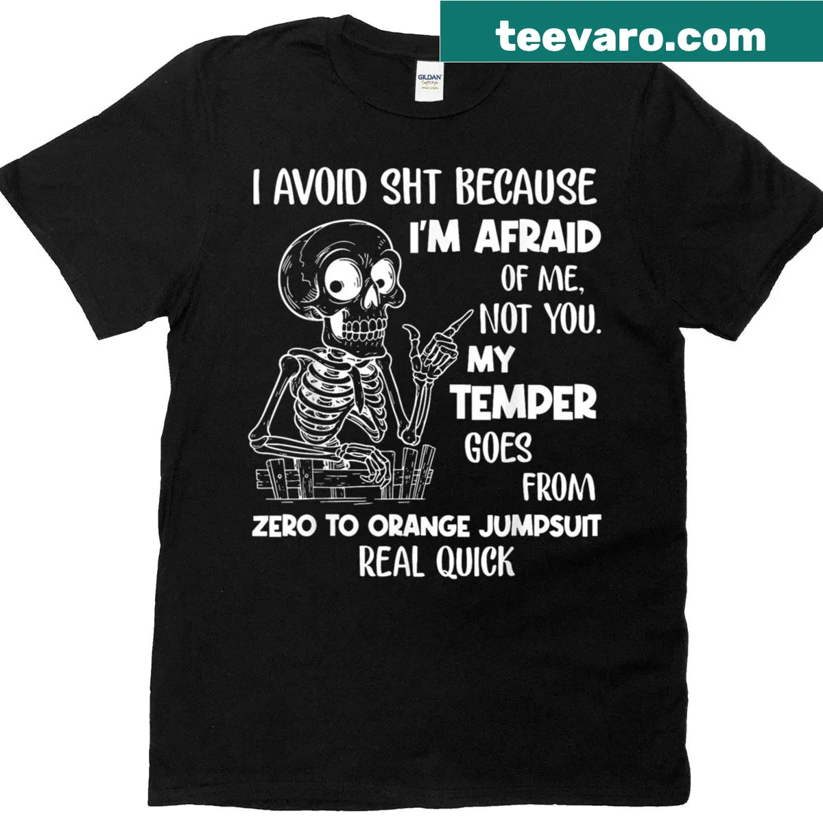 T-shirt with skeleton graphic and humorous saying — on a men's t-shirt