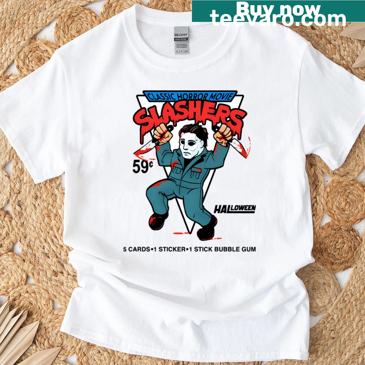 Horror-themed Slashers T-shirt with playful graphic — on a men's t-shirt