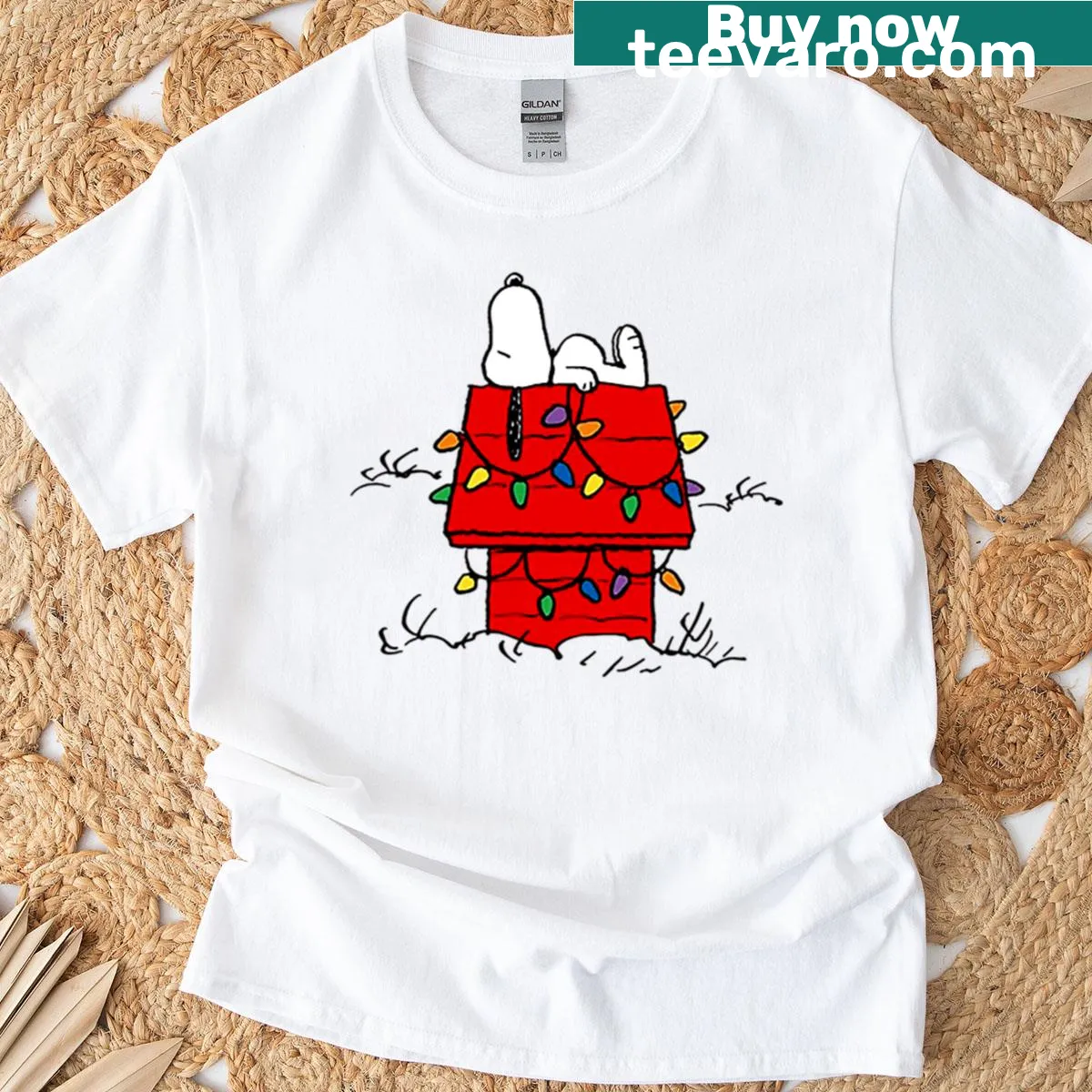 Oversized T-shirt with a cartoon dog sleeping in its house — on a men's t-shirt