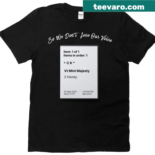 Tea label t-shirt featuring hand-lettered Mint Majesty design