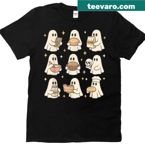 Cute ghost and sourdough bread graphic for Halloween t-shirt