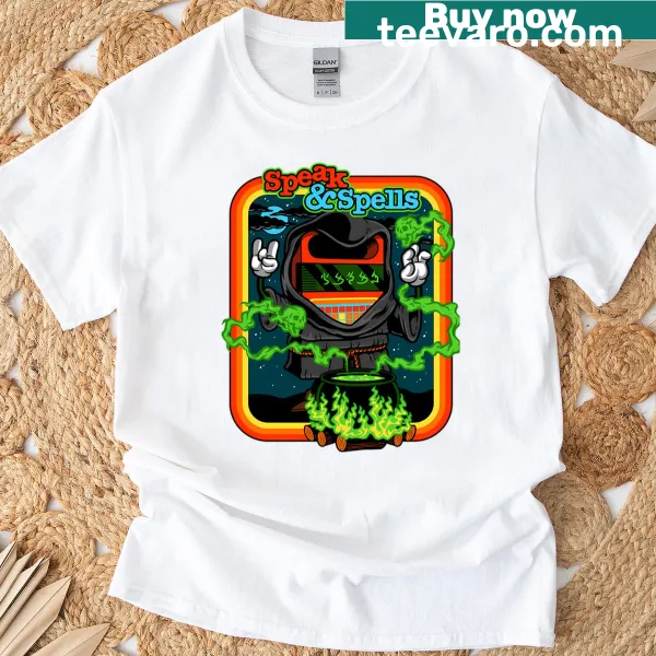 Whimsical 'Speak Spells' typography design T-shirt