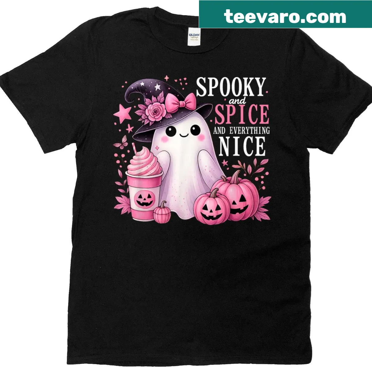 Halloween-themed pink t-shirt with playful text design — on a men's t-shirt