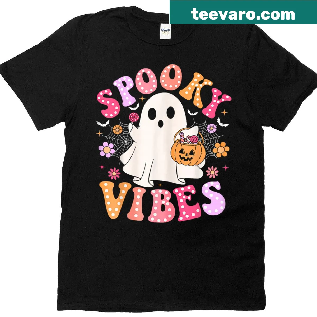 Retro Halloween t-shirt with playful ghosts design — on a men's t-shirt