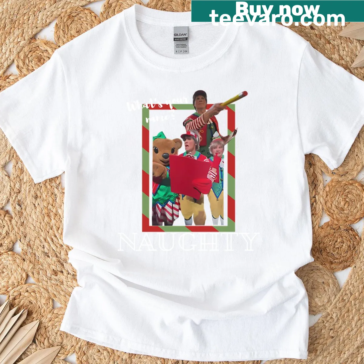 Cute illustration of Tally the Elf for kids' Christmas wear. — on a men's t-shirt